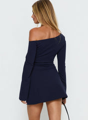Adrietta Long Sleeve Off Shoulder Mini Dress Navy