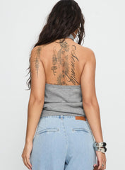 Dream Hour Cross Front Halter Top Grey
