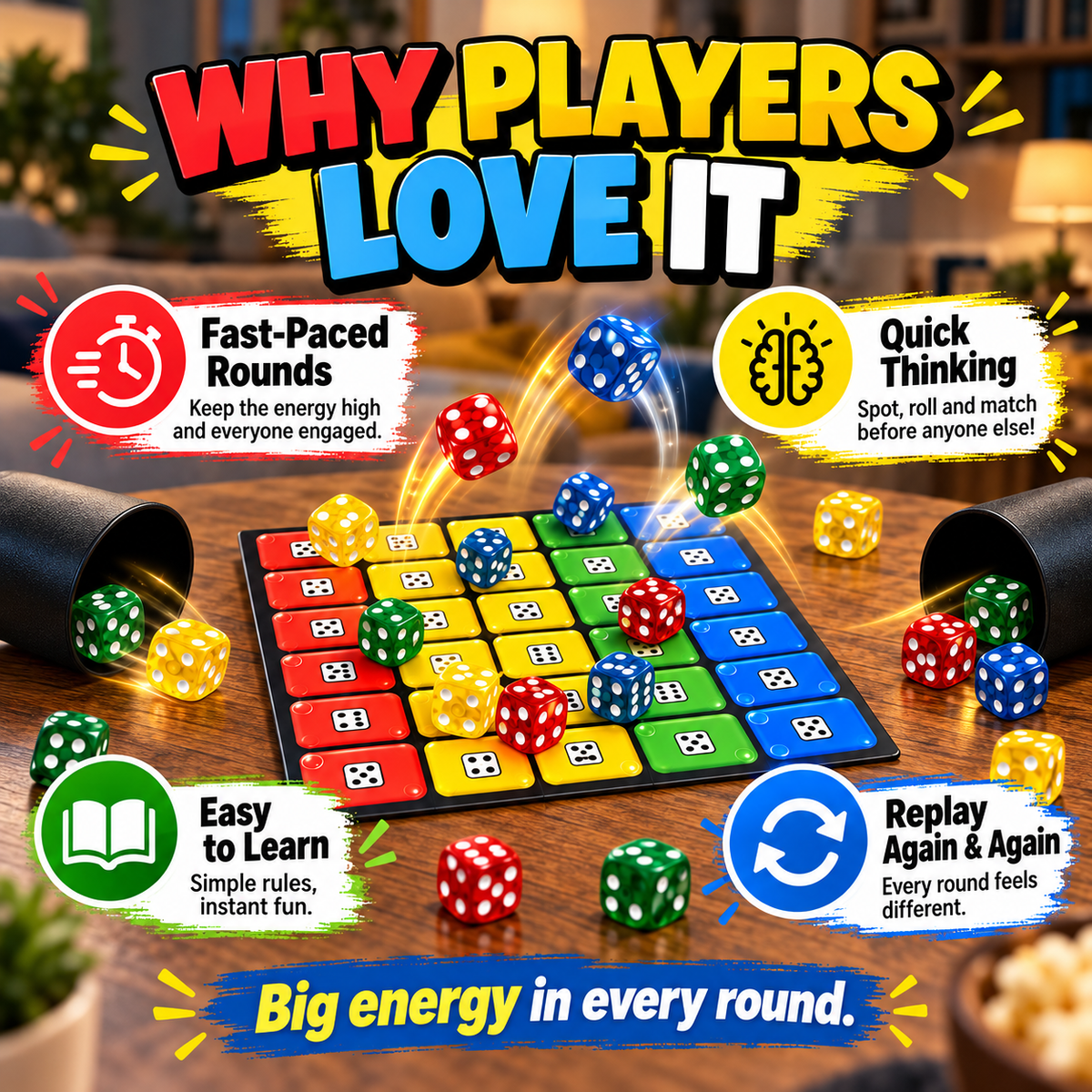 Rock Dice Game – Rolling Board Game for Family Game Night