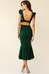 Jackie Wide Ruffle Hem Pinafore Midi Dress Forest Green