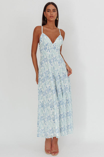 South Pacific Strappy Back Maxi Dress Floral Blue