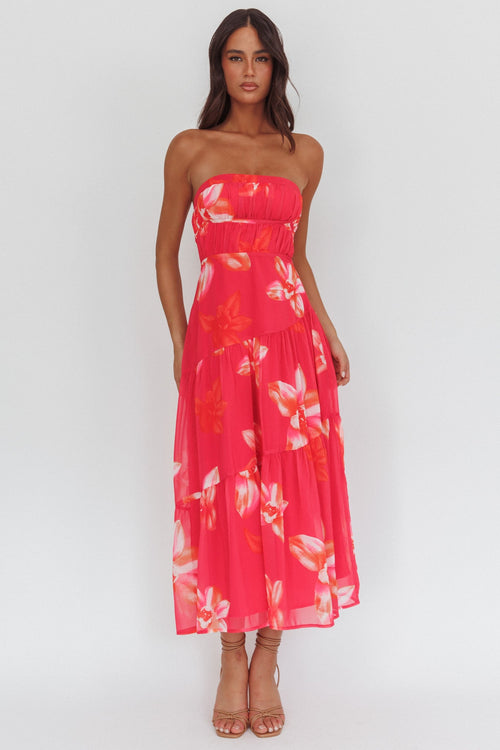South Pacific Strapless Strappy Back Midi Length Floral Pink
