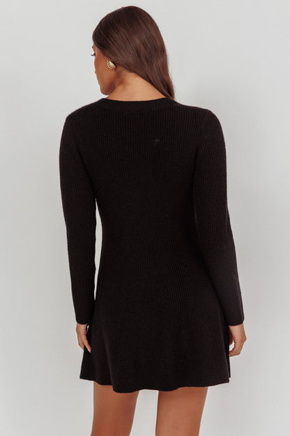 Irma Gold Button Knit Mini Dress Black
