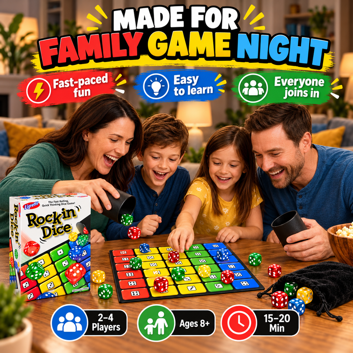 Rock Dice Game – Rolling Board Game for Family Game Night