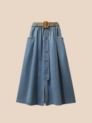 A-Line Button Denim Skirt