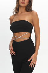 Nohemi Strapless Diamante Jumpsuit Black