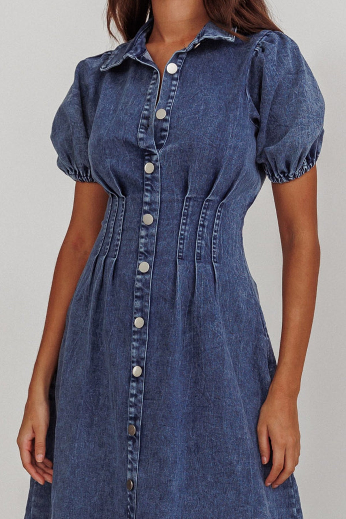 Zurich Pleated Waist Midi Dress Denim Dark Blue