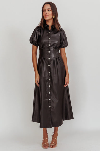 Zurich A-line Puff Sleeve Midi Dress Black