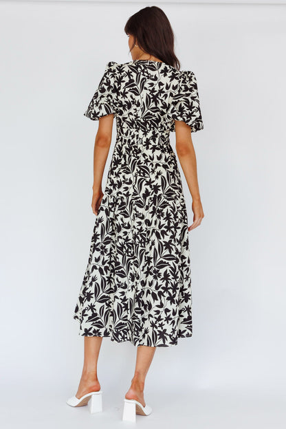 Summer Land V-Neckline Midi Dress Floral Beige