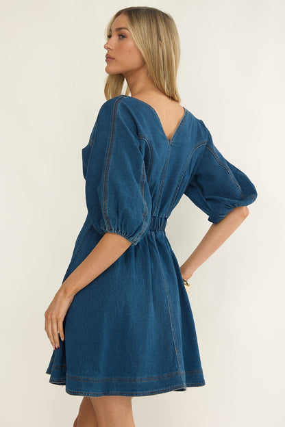 Rivette Bubble Sleeve Mini Dress Denim