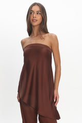 Danita Asymmetric Hem Strapless Top Chocolate