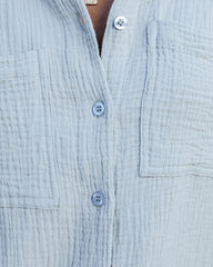 Cobie Cotton Frayed Button Down Top - Light Blue