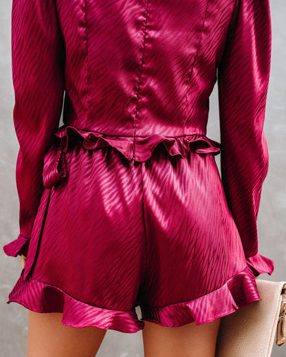 Define Beauty Satin Embossed Wrap Skort - Wine