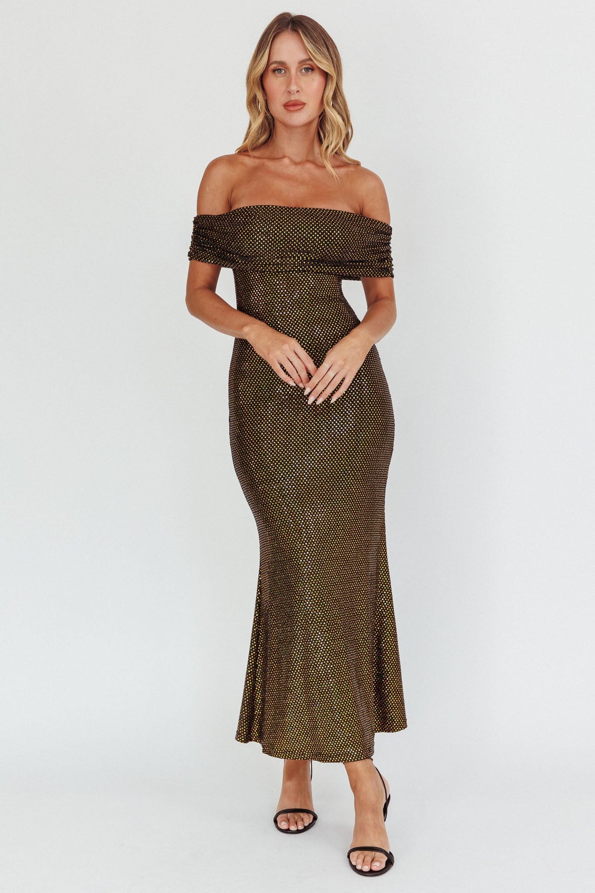 Kailey Off-Shoulder Maxi Dress Spangle Black