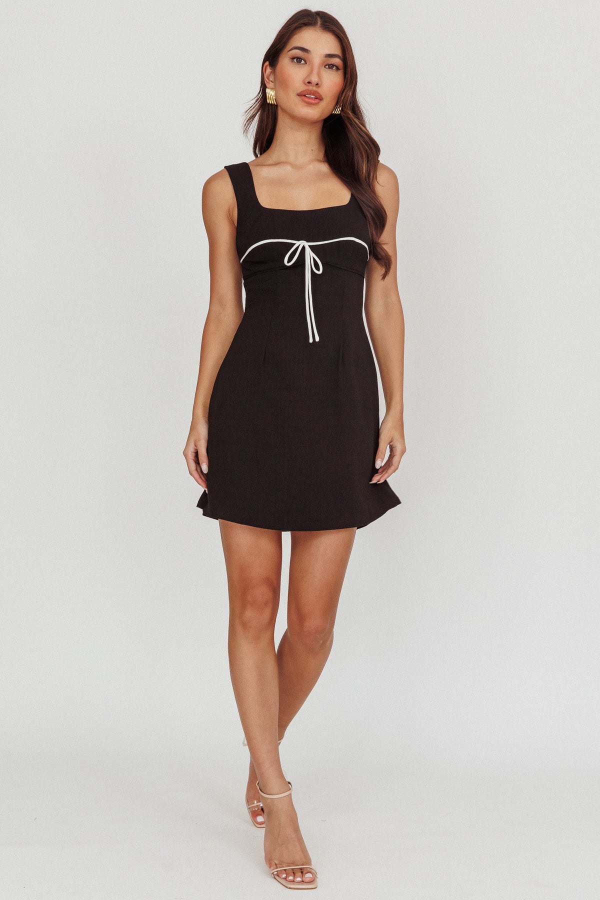 Doves Contrast Bow Mini Dress Black