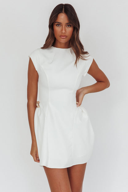 Girl Talks Cap Sleeve Puff Skirt Mini Dress Off White