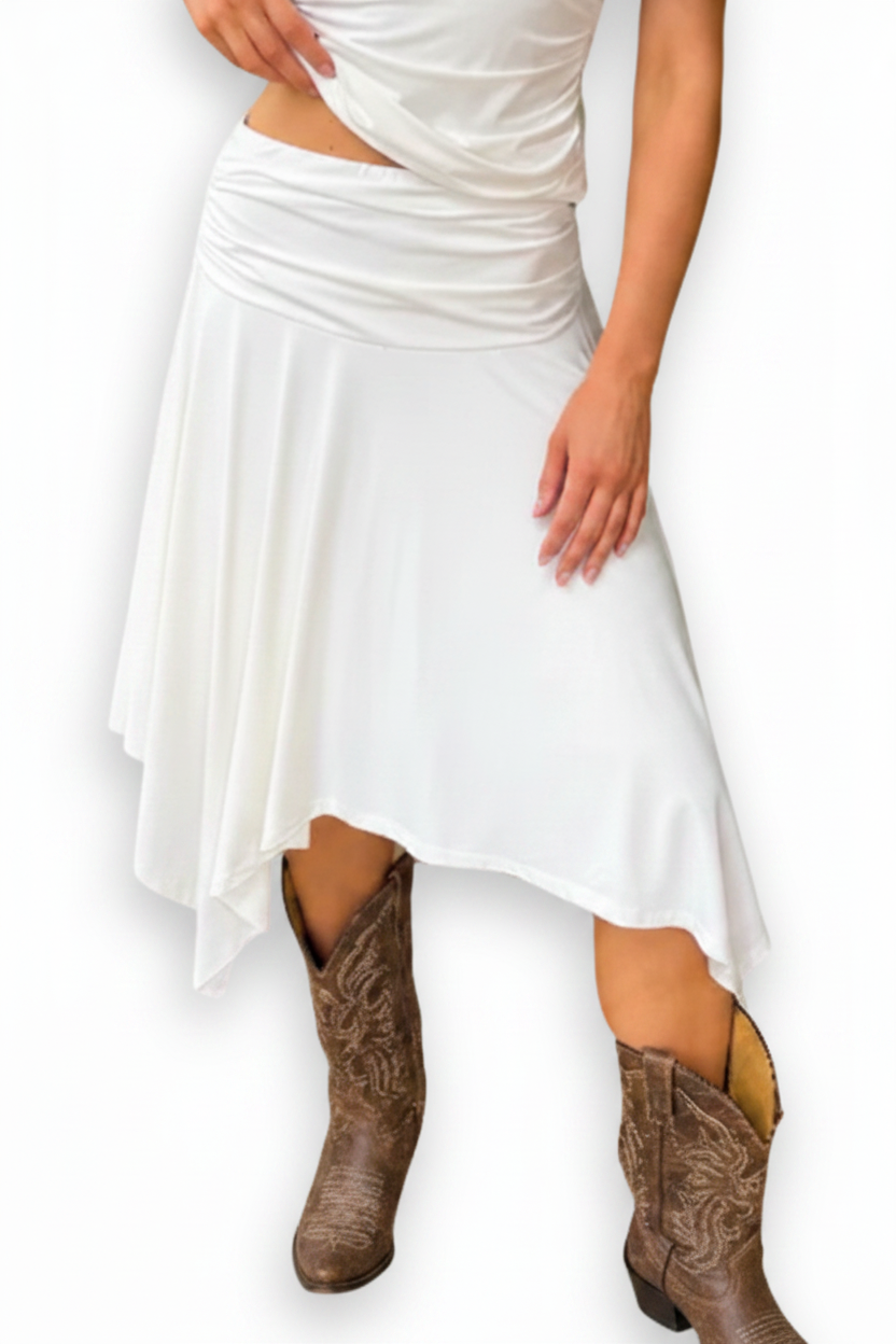 Effortless Babe Handkerchief Flowy Skirt (White)