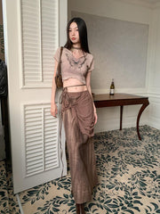 Fairycore Butterfly Crop Top & Maxi Skirt Two Piece Set