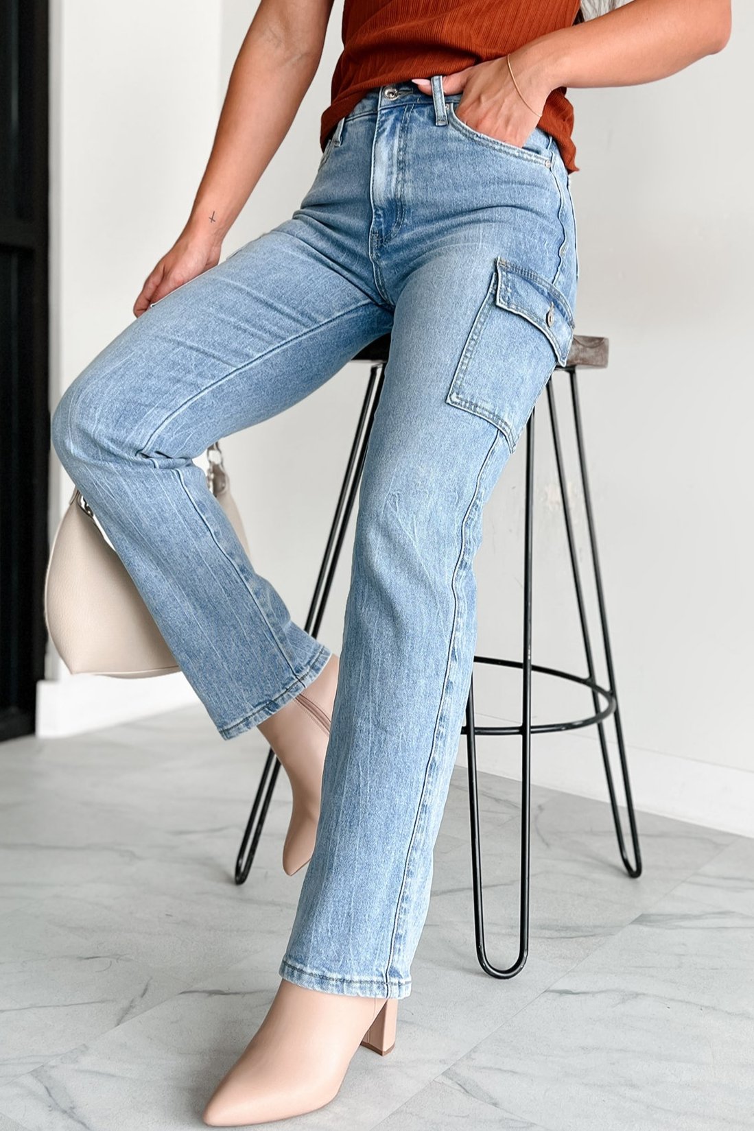 Cova High Rise Special A Cargo Jeans (Medium Dark)