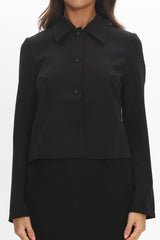 Marsha Button Front Crop Jacket Black