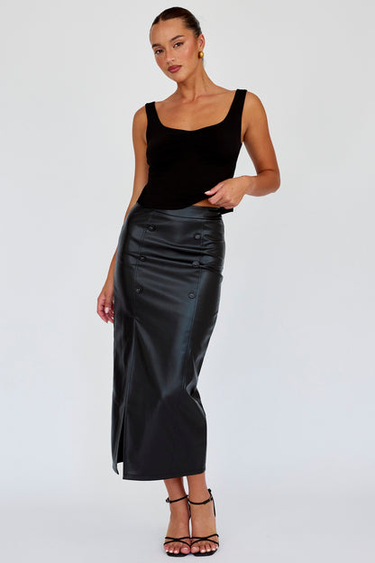 Kane Faux Leather Midi Skirt Black