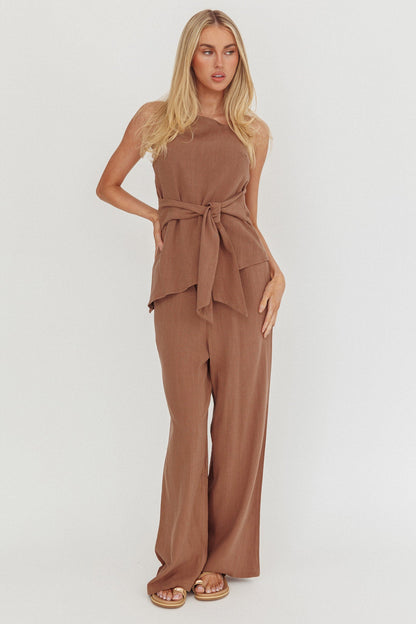 Eniola Asymmetric Neckline Halter Top Chocolate
