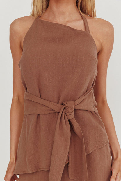 Eniola Asymmetric Neckline Halter Top Chocolate