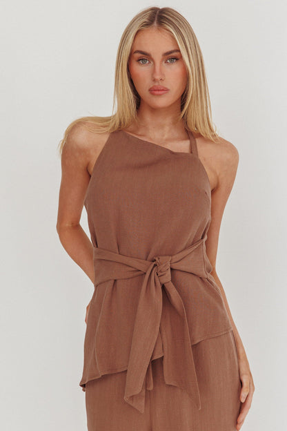 Eniola Asymmetric Neckline Halter Top Chocolate