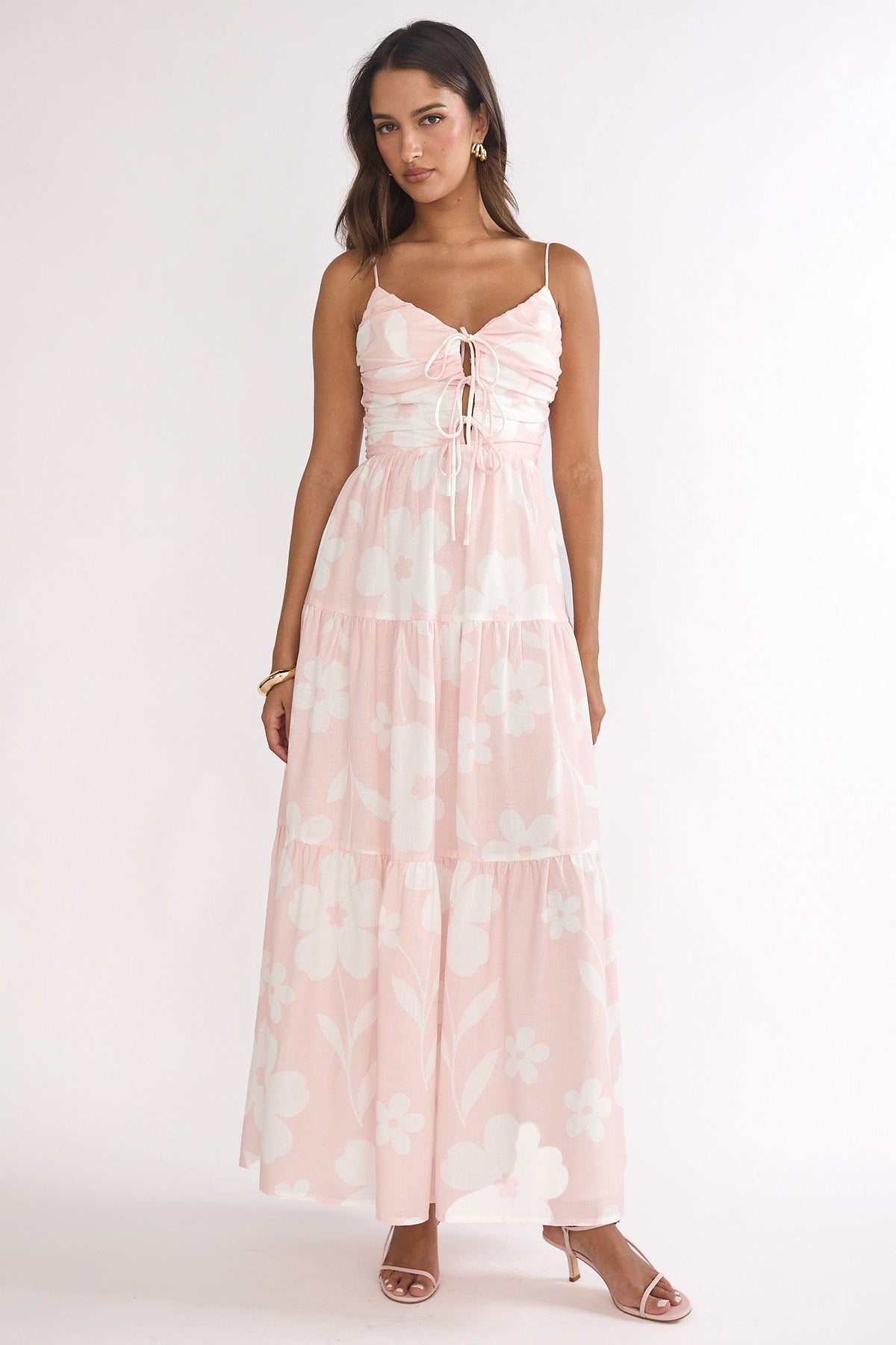 Darelle Tied Bodice Maxi Dress Floral Pink
