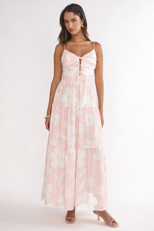 Darelle Tied Bodice Maxi Dress Floral Pink