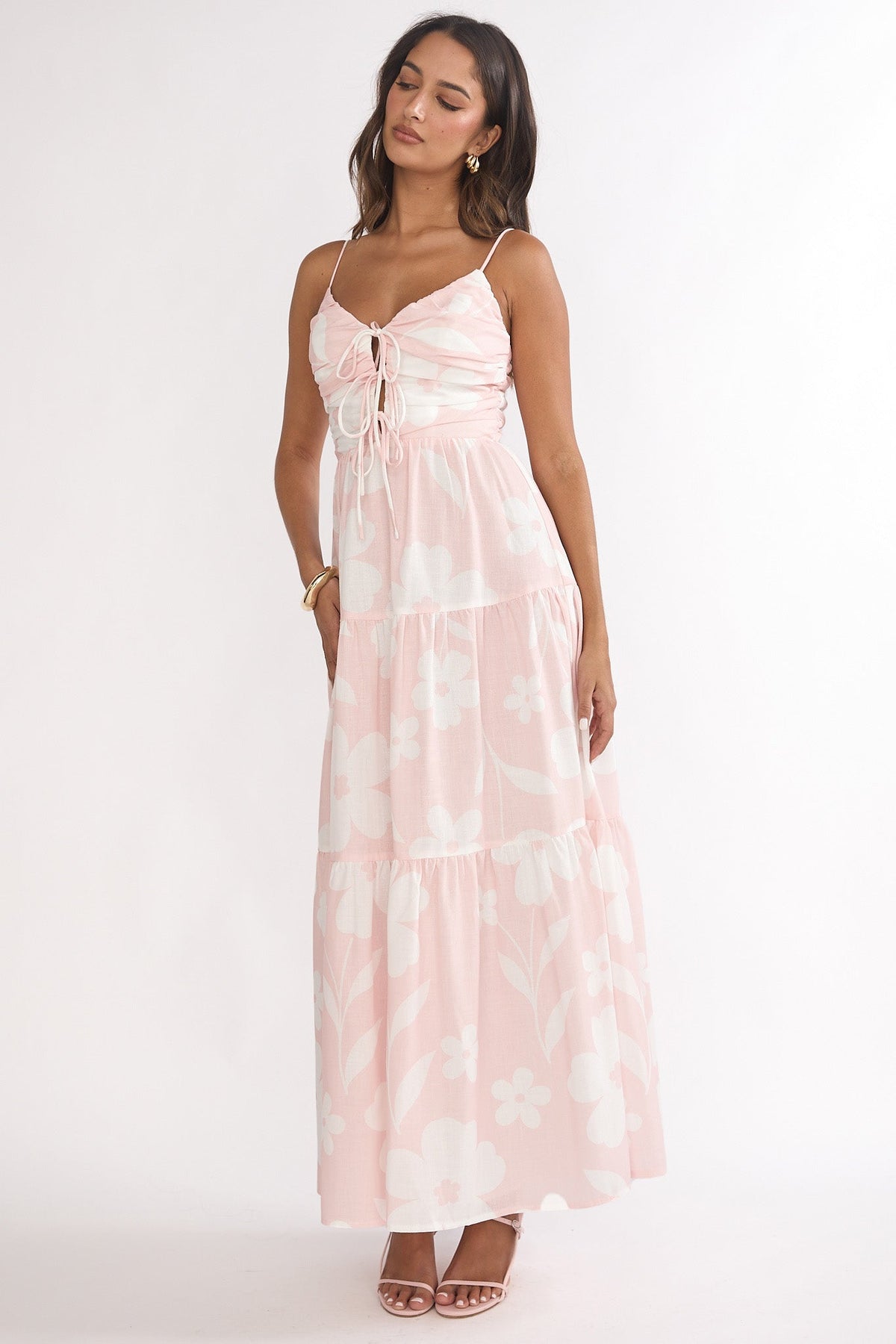 Darelle Tied Bodice Maxi Dress Floral Pink
