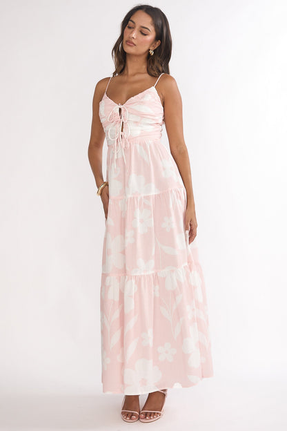 Darelle Tied Bodice Maxi Dress Floral Pink