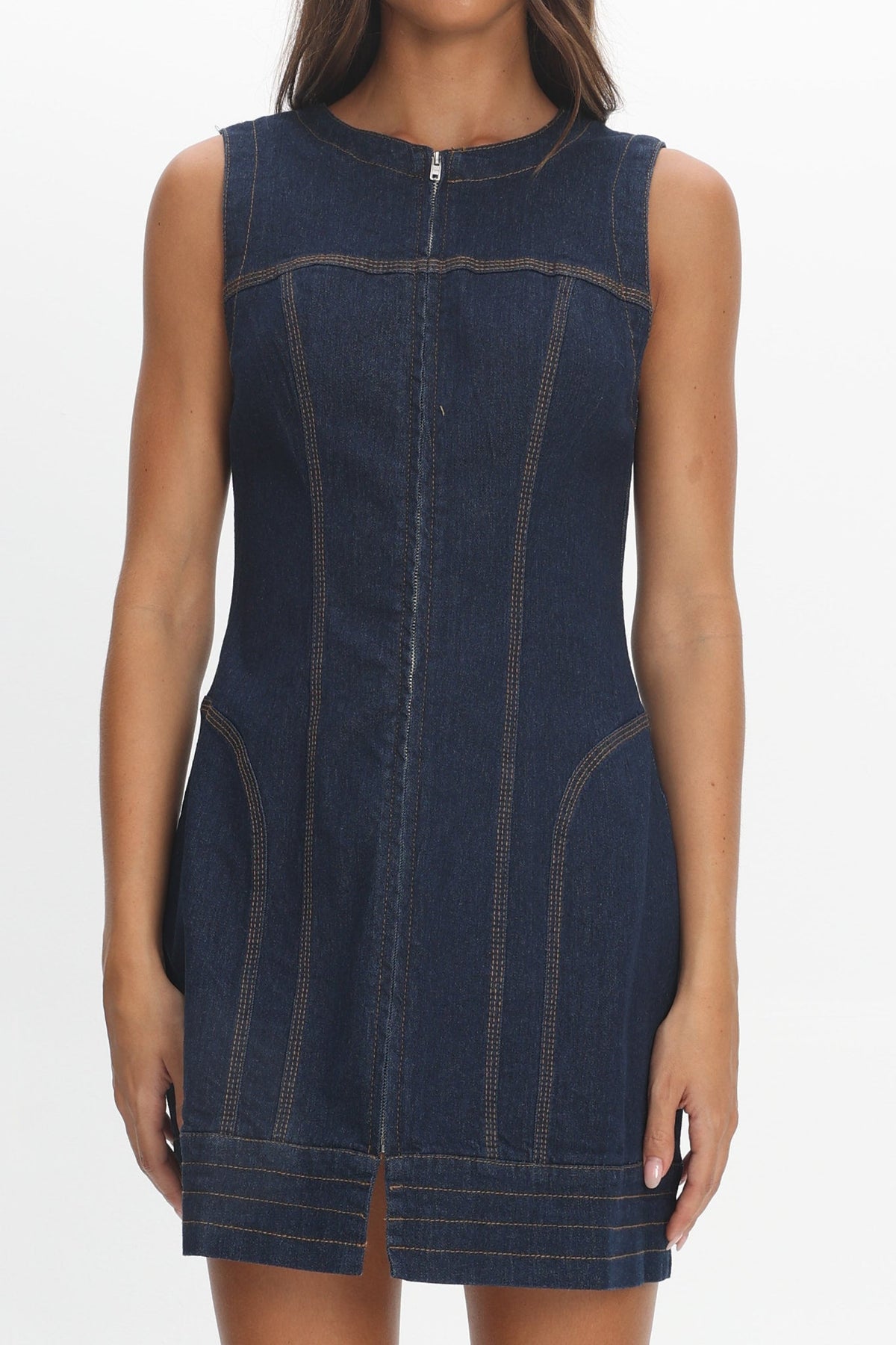 She's From Texas Zipper Front Mini Dress Indigo