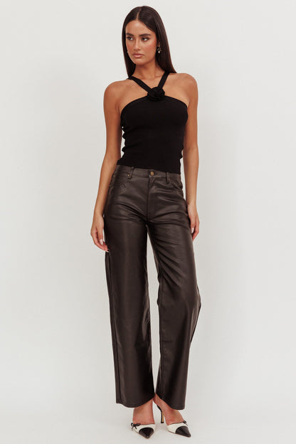 Anora Ribbed Rose Top Black