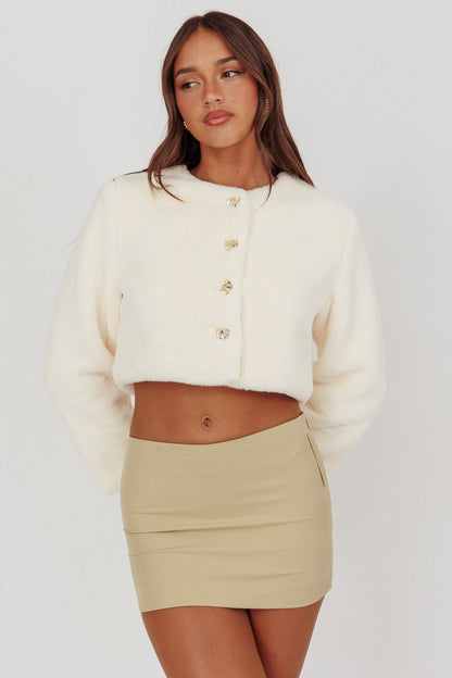 London Day Faux Fur Crop Jacket Cream