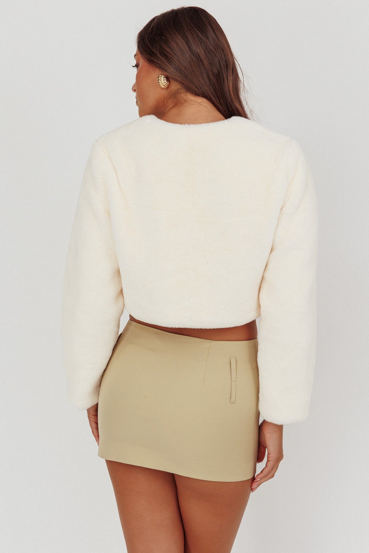London Day Faux Fur Crop Jacket Cream