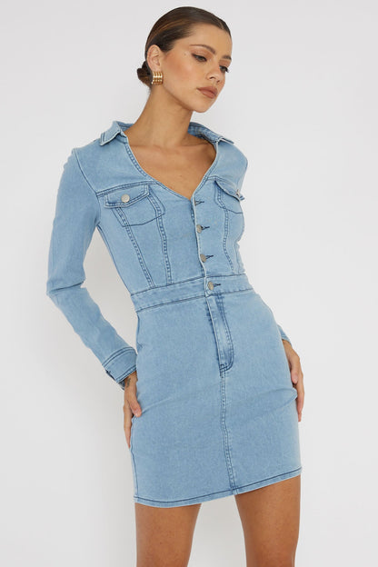 Jazelle Long Sleeve Mini Dress Denim