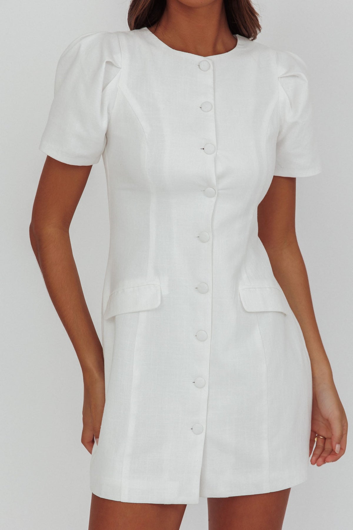 Philomena Button Front Mini Dress White