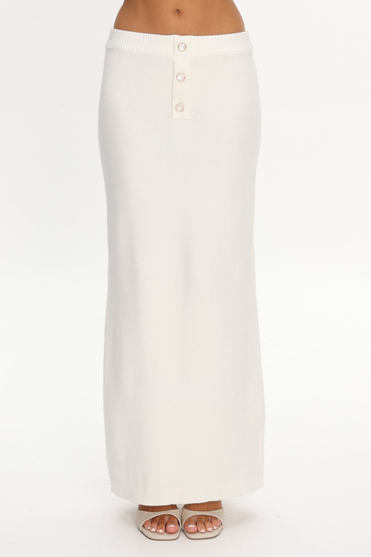 Autumn Breeze Knit Maxi Skirt Off White