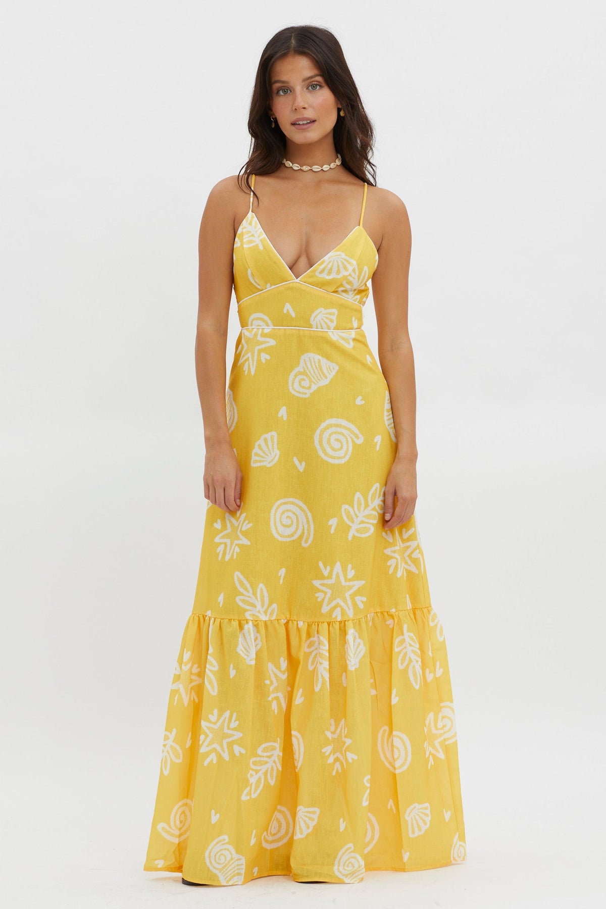 Later Days Cami Strap Maxi Dress Print Yellow
