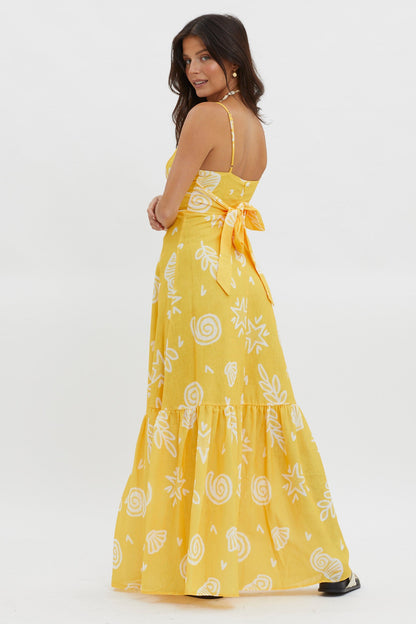 Later Days Cami Strap Maxi Dress Print Yellow