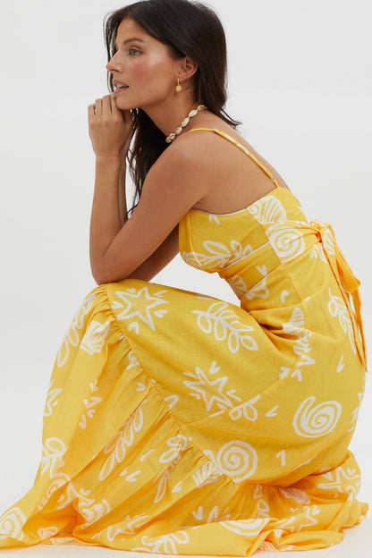 Later Days Cami Strap Maxi Dress Print Yellow