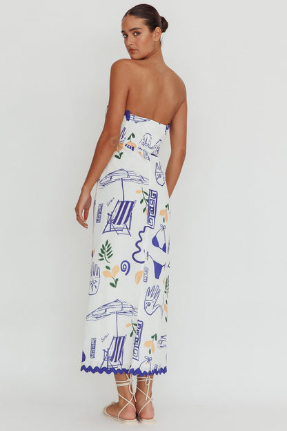 Cypress Graphic Strapless Maxi Dress White