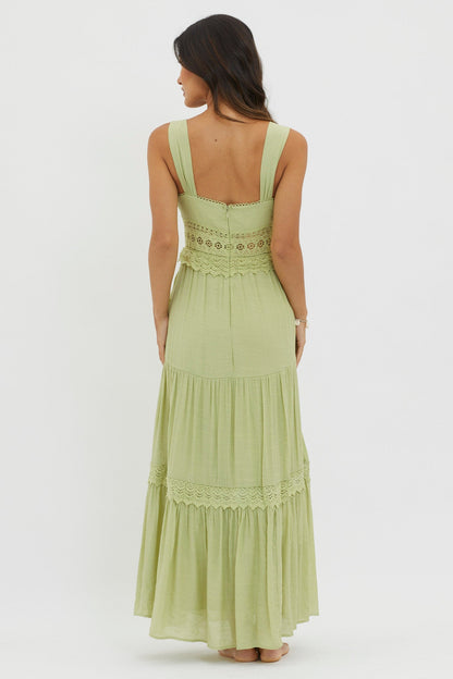 Libby Crochet Lace Waist Maxi Dress Green