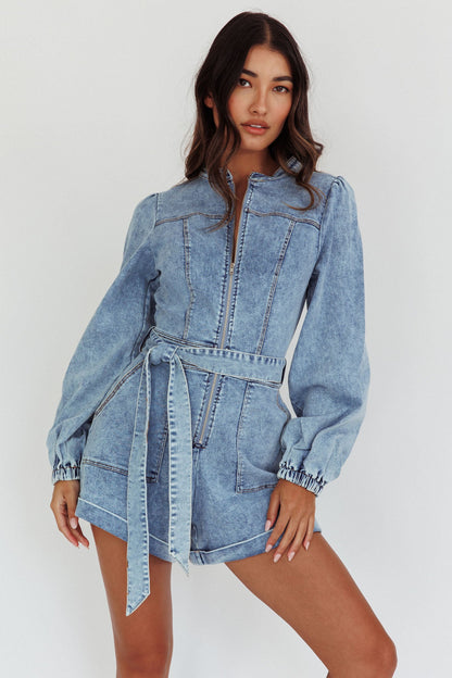 Real World Zip Front Romper Denim Blue