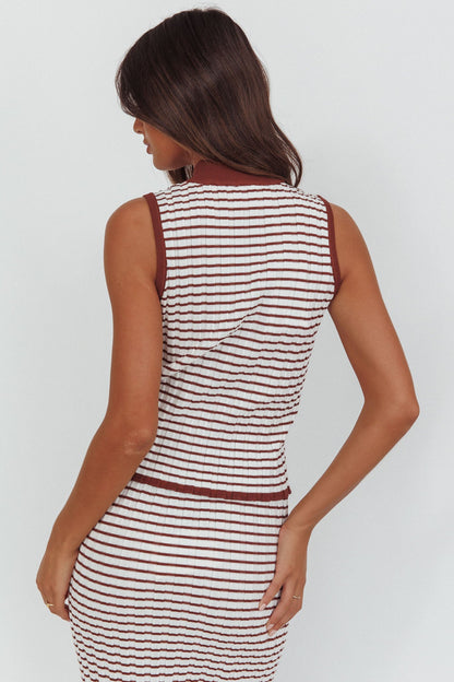 Solar Flare Sleeveless Mock Neck Top Stripe Brown/White