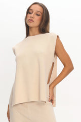 Homebody Side Slit Ribbed Knit Top Oat