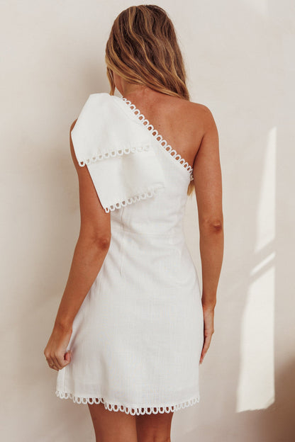 Tristi One Shoulder Bow Mini Dress White