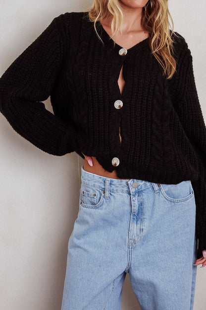 Prime Time Cable Knit Cardigan Black
