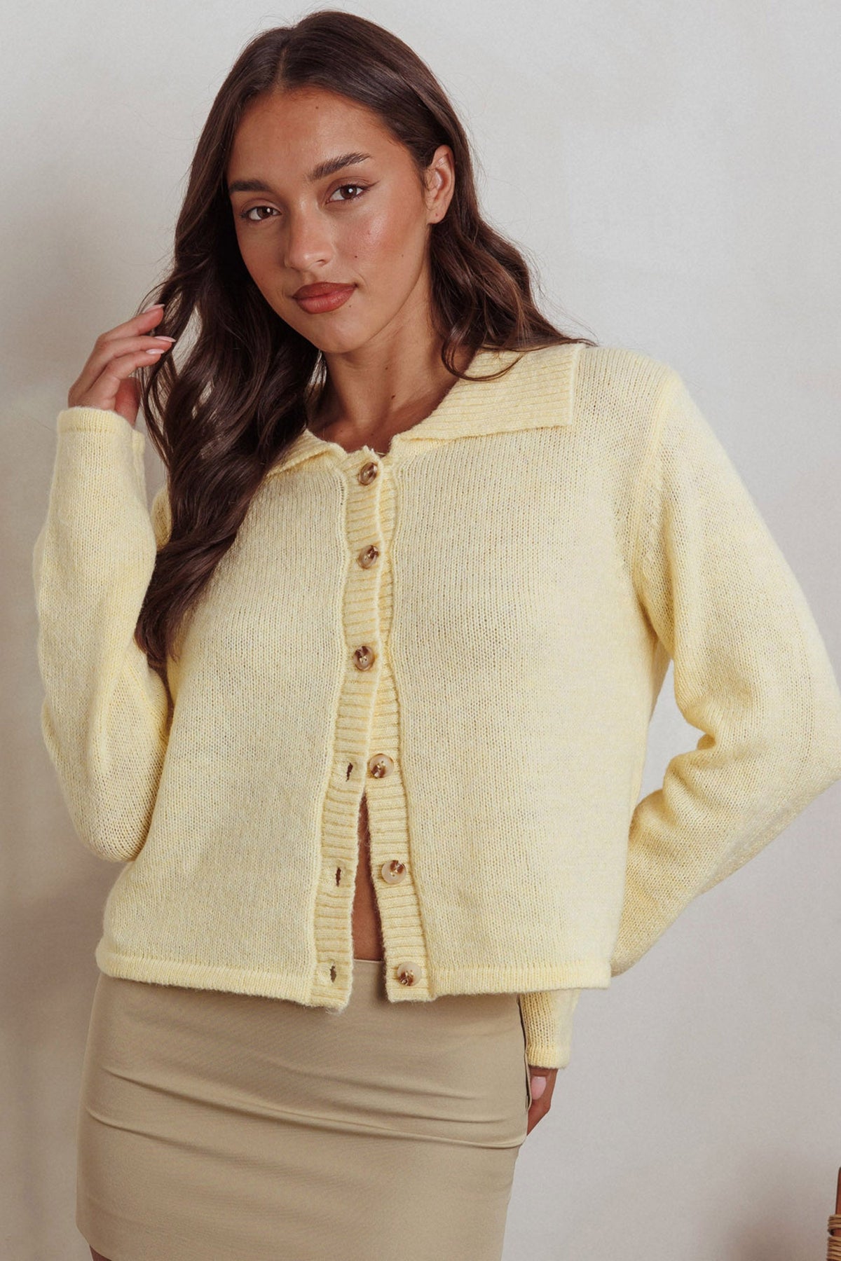Margaret Button-Up Knit Cardigan Butter